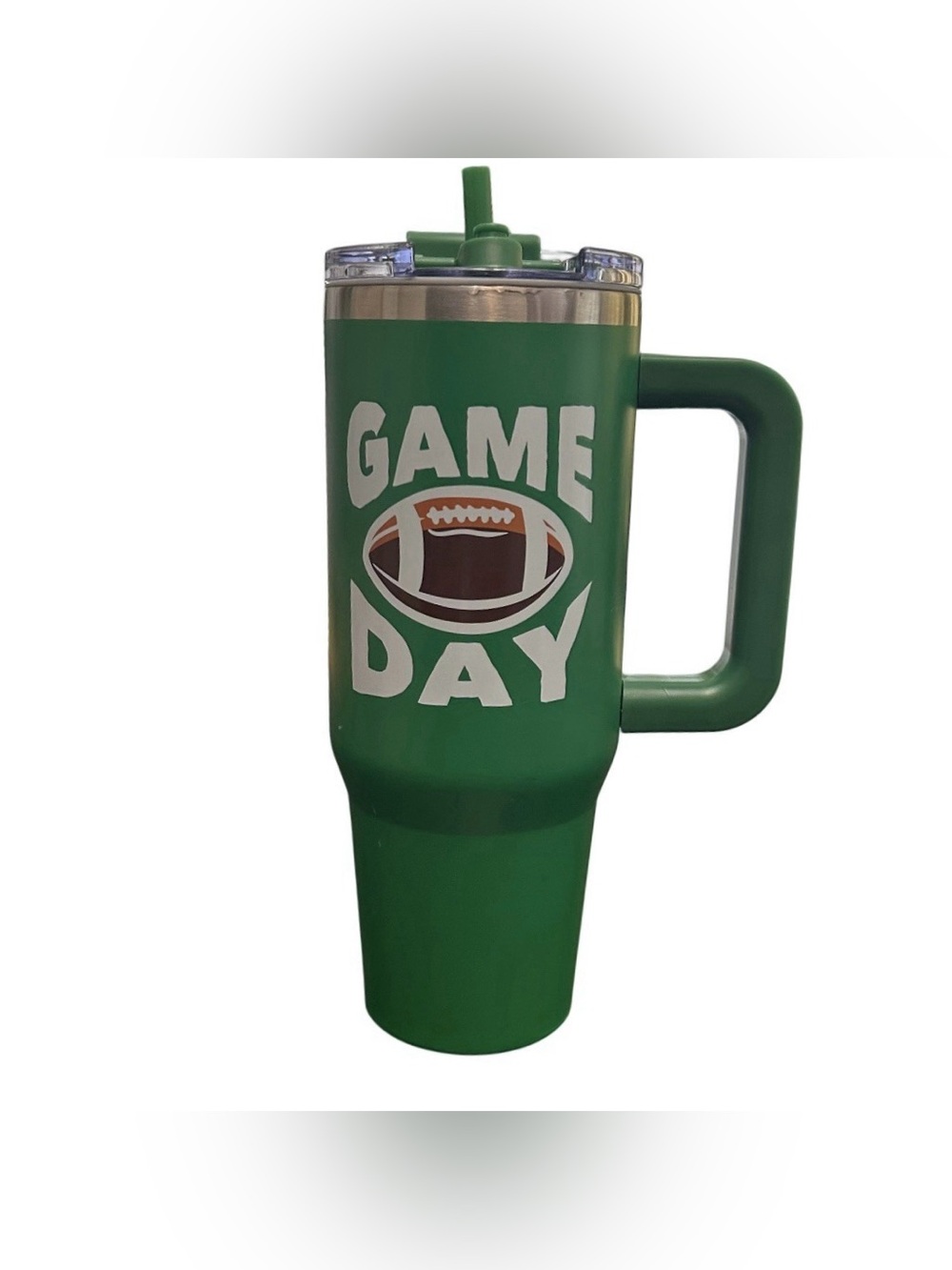 Stainless Steel Tumbler 40 Oz With Handle, Lid, Straw Football Game Day